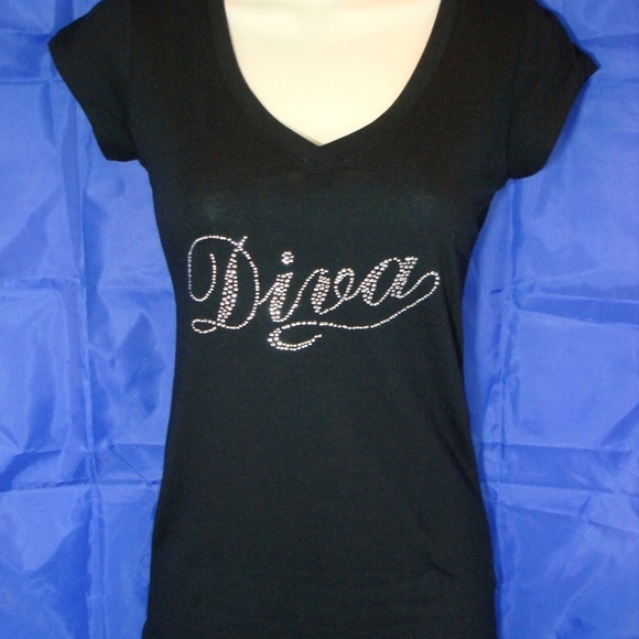 New w/ Tags Rhinestone Diva Black Fitted T-Shirt - Picture 3 of 5